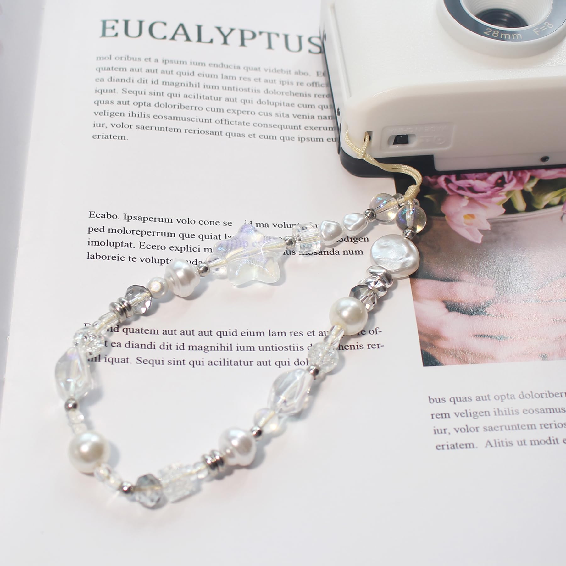 Beaded Camera Wrist Strap, Cute Phone Charms Strap, Pearl Bracelet Wrist Strap, Phone Keychain Decoration for Wallet