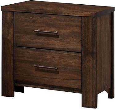 Amazon Com Benjara 2 Drawer Wooden Nightstand With Metal Bar Handles And Block Legs Brown Furniture Decor