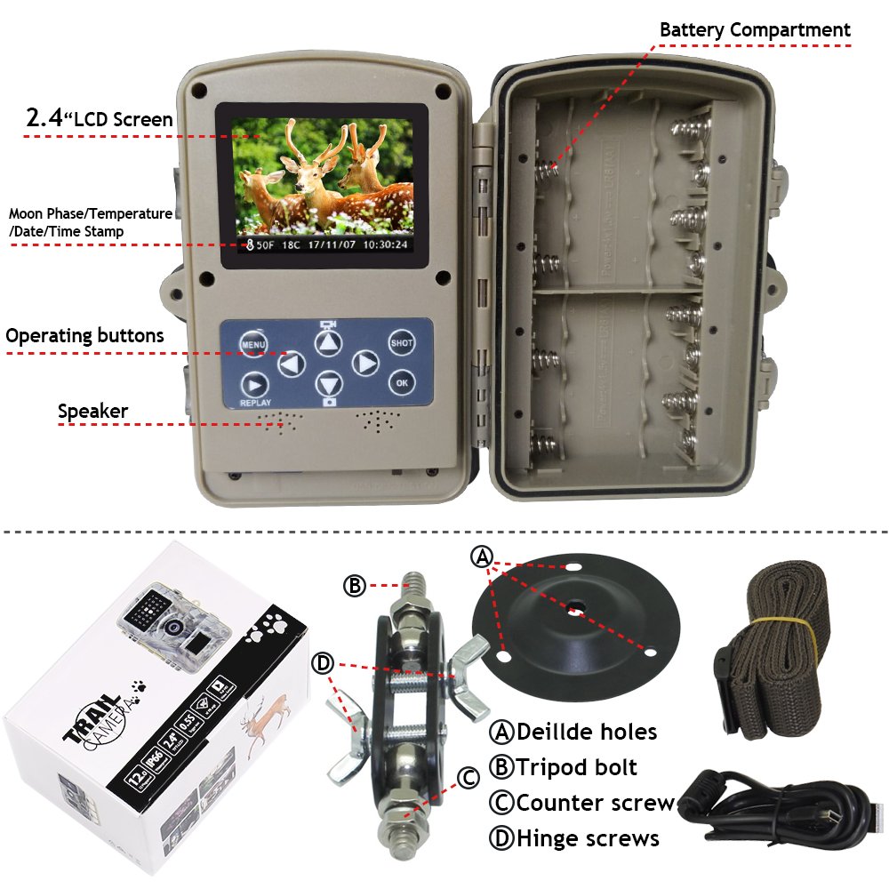 Gosira Trail Camera Motion Activated 12MP HD 1080P Wildlife Hunting 0.5s Trigger 940nm Updated IR LED No Flash Night Vision 15M IP66 Waterproof Game Cam Wide Senor 90° detection Outdoor Nature Home