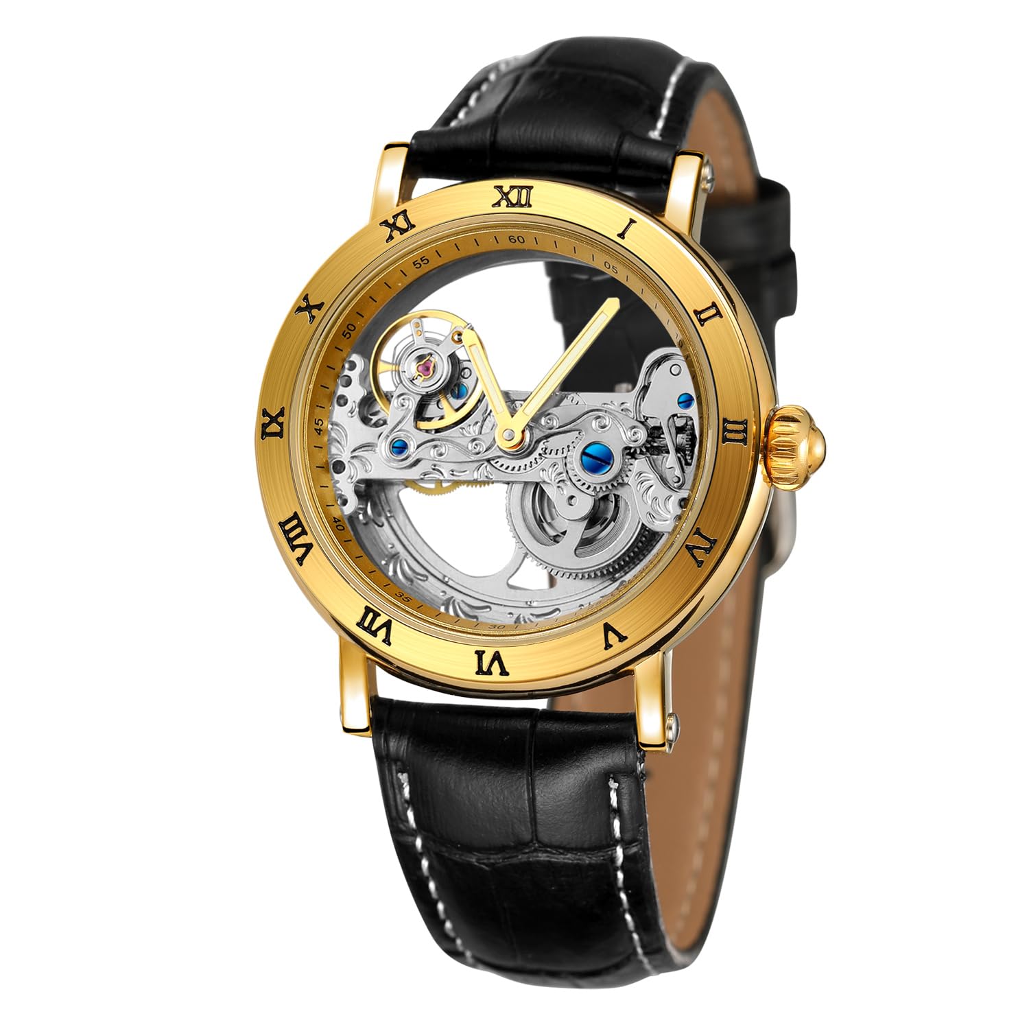 FORSINING Men's Unique Design Automatic Movement Analog Dial Popular Style Skeleton Watch with Leather Strap