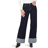 Liverpool Womens Morgan Mid-Rise Cuffed Wide Leg Jeans