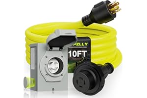 Campzlly 30 Amp Generator Cord 10FT and Power Inlet Box, NEMA L14-30P/L14-30R 125/250V Twist Lock Connector with Pre-Drilled NEMA L14-30P Generator Inlet Box for Generator to House, ETL Listed