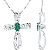 Rosec Jewels Certified Moissanite Infinity Cross Necklace With Silver Chain, D-Vs1 Quality, Moissanite Emerald Necklace - Ready To Gift