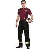 Adult Firefighter Costume with Black Suspenders, Pants, Shirt, & Helmet | Halloween Fire Captain Uniform