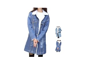 Women's Sherpa Lined Long Denim Jacket Winter Warm Jean Coat with Faux Fur Collar Fleece Lined Trucker Outwear for Cold