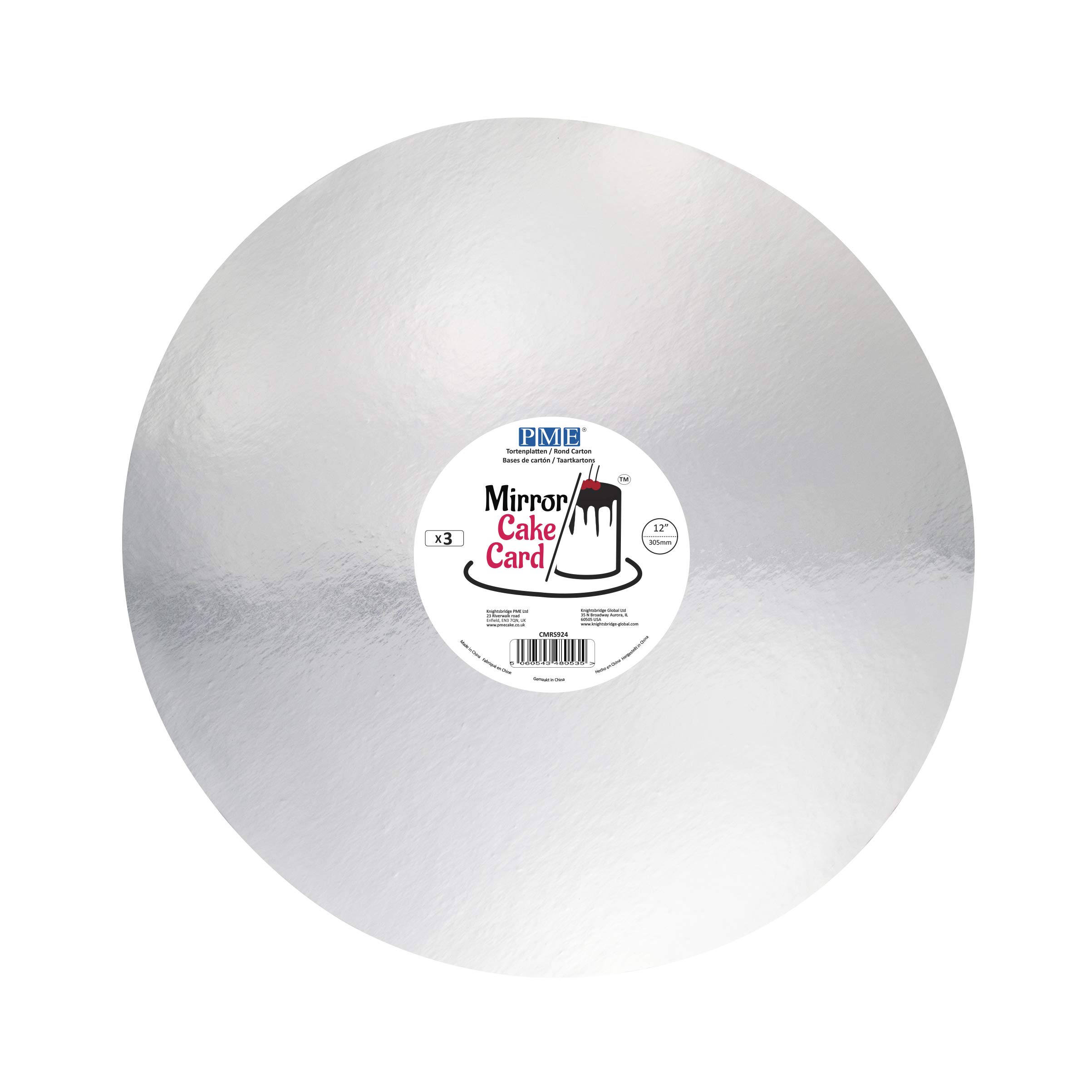 PME CMRS924 Mirror Cake Card Round-Metallic Silver-Pack of 3, 30cm/12 Inch
