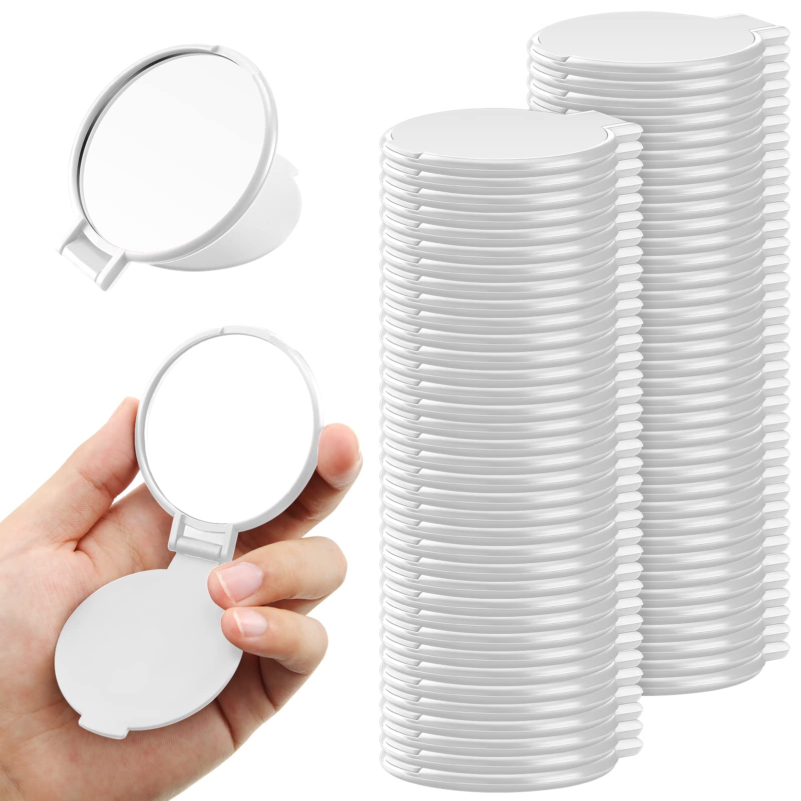 Yalikop 72 Pcs Compact Mirror Bulk Portable Round Makeup Mirror Mini Foldable for Purse Women Travel Daily Use Mother‘s Day Gifts (White) Image