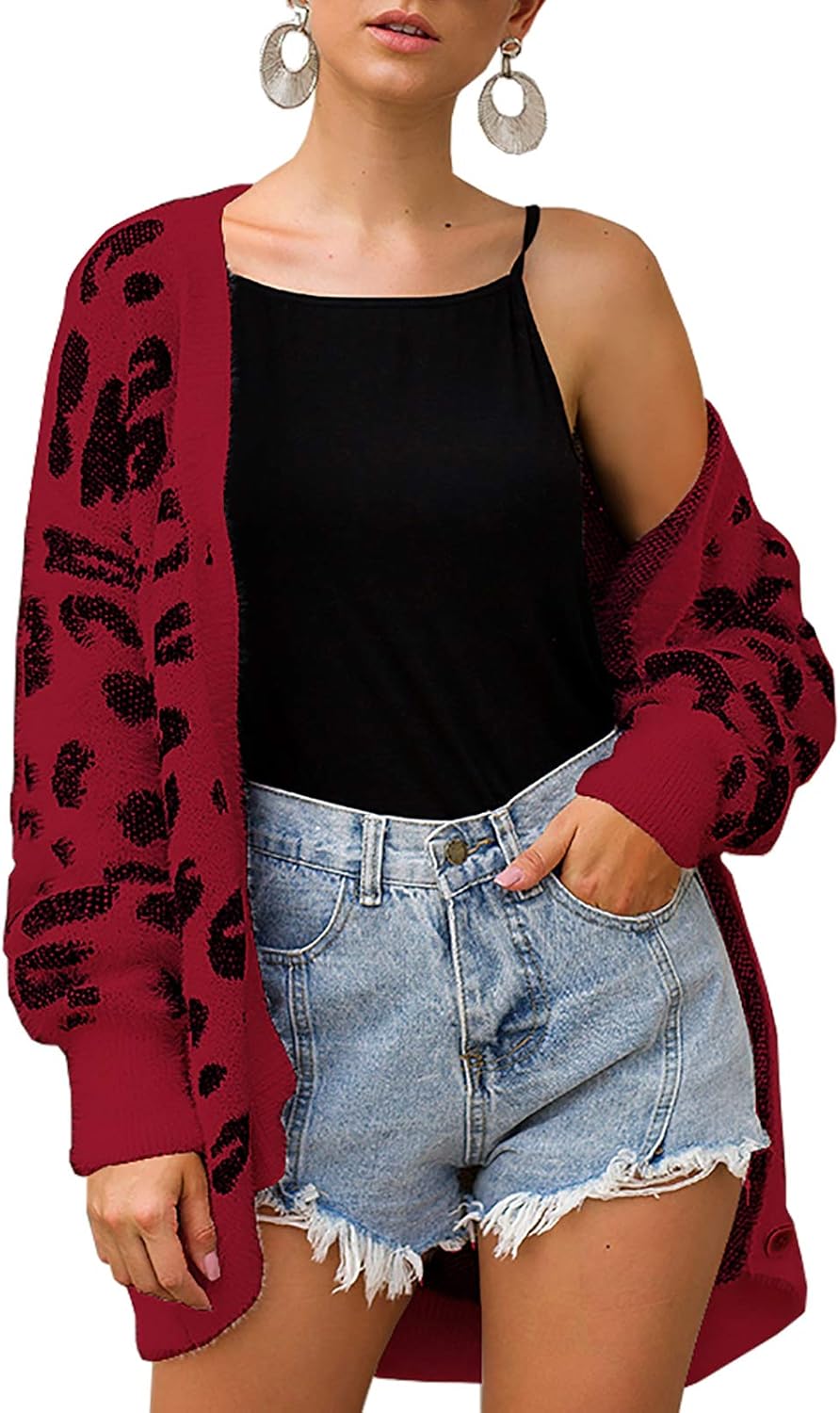 BTFBM Women Fashion Leopard Print Button Down Long Sleeve Soft Loose Knit Sweater Cardigan Coat Fall Winter Outwear at  Women’s Clothing store