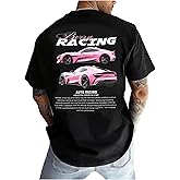 WDIRARA Men's Car Letter Graphic T Shirt Round Neck Short Sleeve Tee Streetwear Top