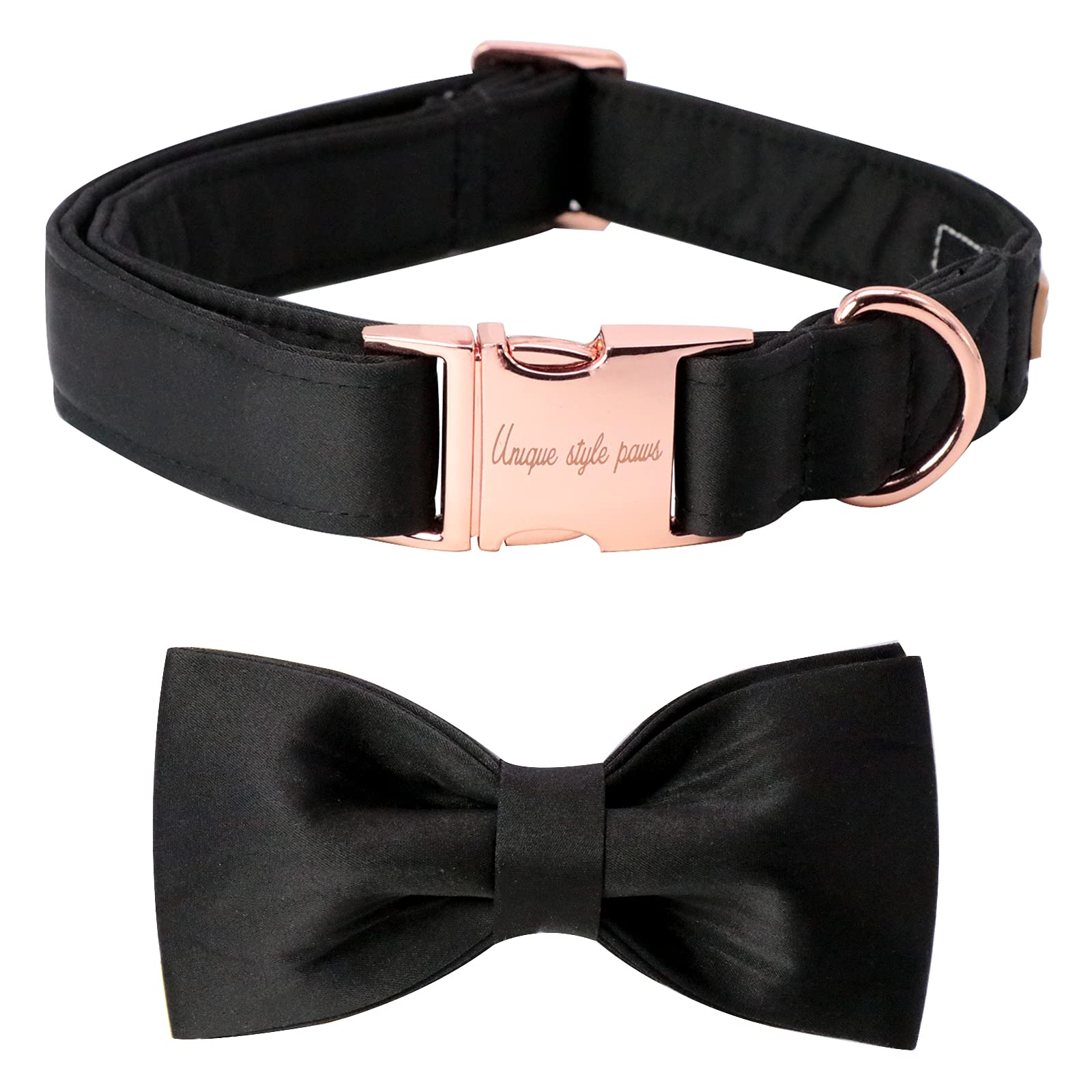 Photo 1 of Unique style paws Dog Collar, Black Silk Dog Collar with Bow, Soft Bowtie Adjustable Pet Collar Gift for Female or Male Large Dogs