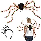 XunYee 2 Pcs Halloween Spider Costume for Adult LED 2025 Halloween Women Costume Large Plush Spider with Lights Hair Hoop