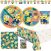 Despicable Me Party Supplies Set for 16 Guests, Minions Birthday Decorations Pack with 9 and 7 Inch Plates, Cups, Napkins, Tablecover, Banner, Confetti, Minions Theme