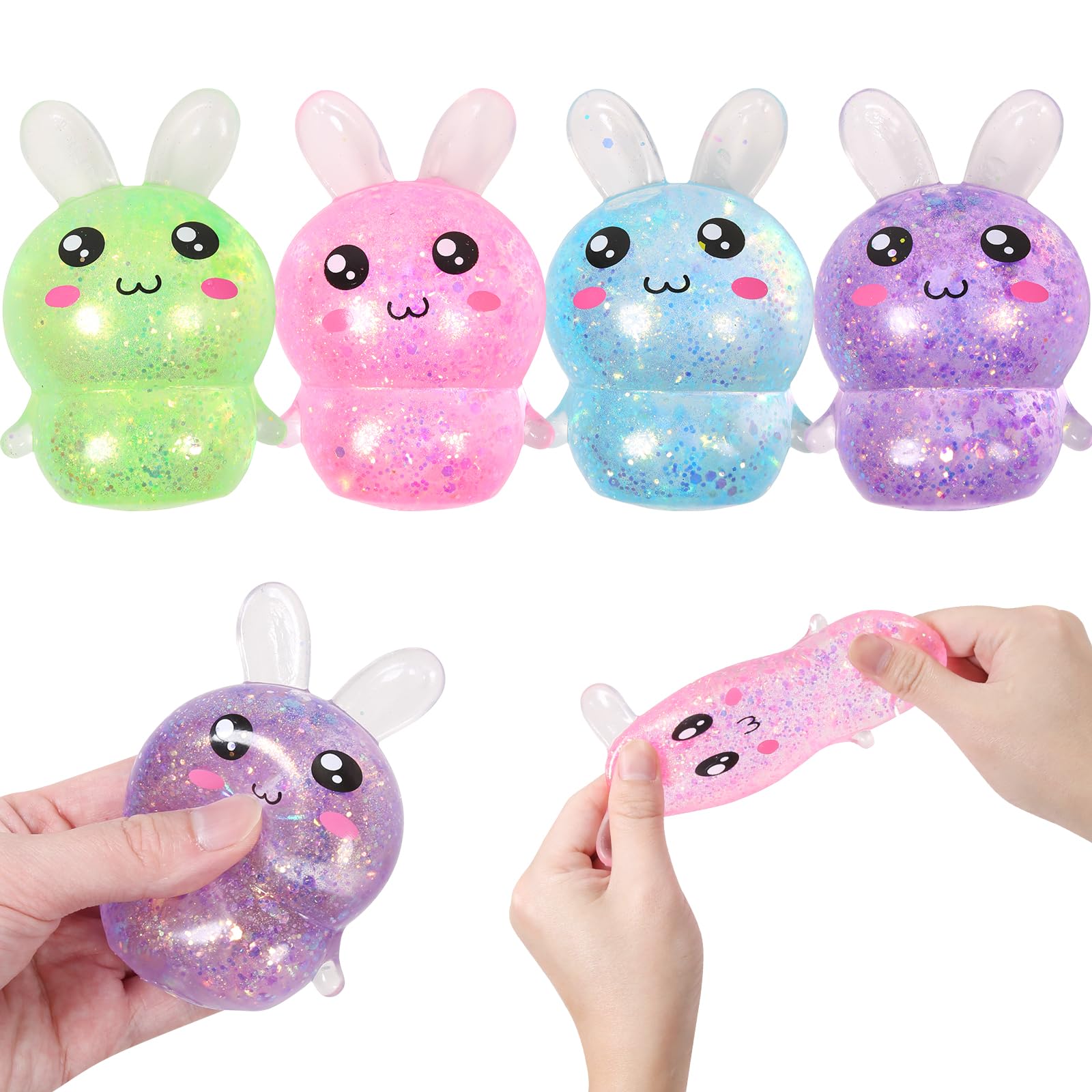 Easter Basket Stuffers,Easter Basket Essentials,4pcs Squishy Easter Bunny Stress Balls for Adults,Kids,Easter Toys Stress Relief Fidget Balls,Easter Party Favors for Kids,Easter Basket Ideas Gifts