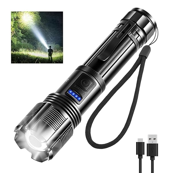 JTVCVQOF RECHARGEABLE TACTICAL FLASHLIGHT: ULTRA BRIGHT HIGH-LUMEN LED BEAM WITH USB-C CHARGING, HEAVY DUTY MID-SIZE TORCH FOR HOME POWER OUTAGE, CAR EMERGENCY & OUTDOOR ADVENTURE
