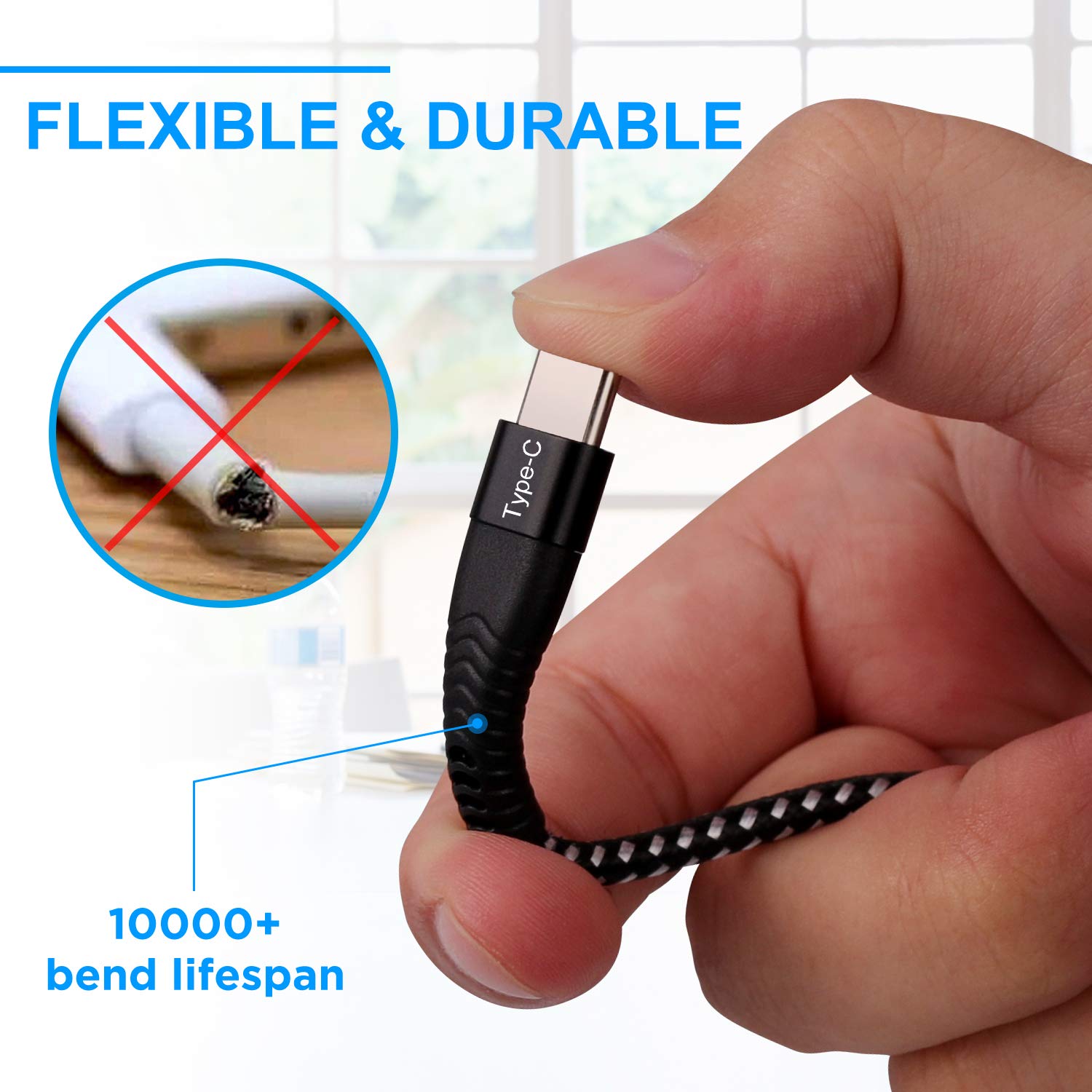 Short USB Type C Cable,Yostyle 1FT 3Pack Nylon Braided USB A to C Fast Charging & Data Sync Cord for Samsung Galaxy S10/ S9 / S9+ / S8 / S8+ / Note 8,LG V20 G5 G6, Pixel,MacBook, Nintendo Switch