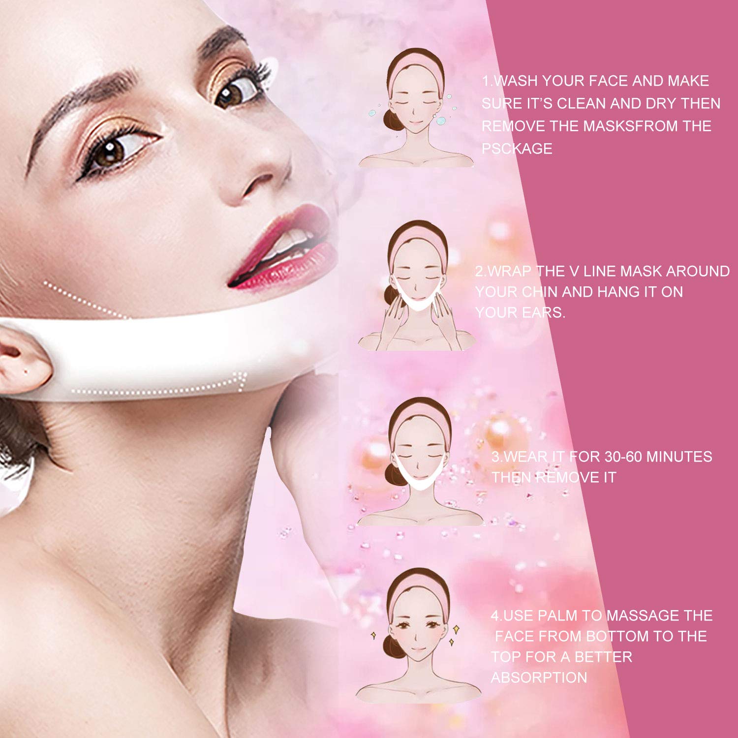 V Line Mask,Double Chin Reducer Chin Mask(7Pcs), V Shaped Face Lifting Chin Up Contour Tightening Firming Moisturizing Сollagen Chin Mask