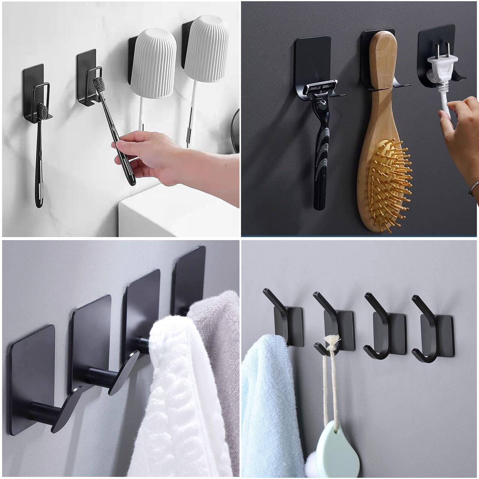 Motashin 9 pezzi Set accessori per il bagno in acciaio inossidabile Montaggio a parete Tovaglioli Porta carta igienica Accappatoi Ganci da parete adesivi Portarasoio Portaspazzolini da denti,40CM