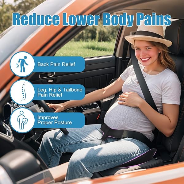 PREGNANCY CAR SEAT CUSHION FOR PREGNANT DRIVERS AND PASSENGERS – PATENT PENDING – NHTSA RECOMMENDED – PREVENT COMPRESSION OF BELLY – EASY TO SET UP – MEMORY FOAM FOR SCIATICA, HIP, COCCYX PAIN RELIEF