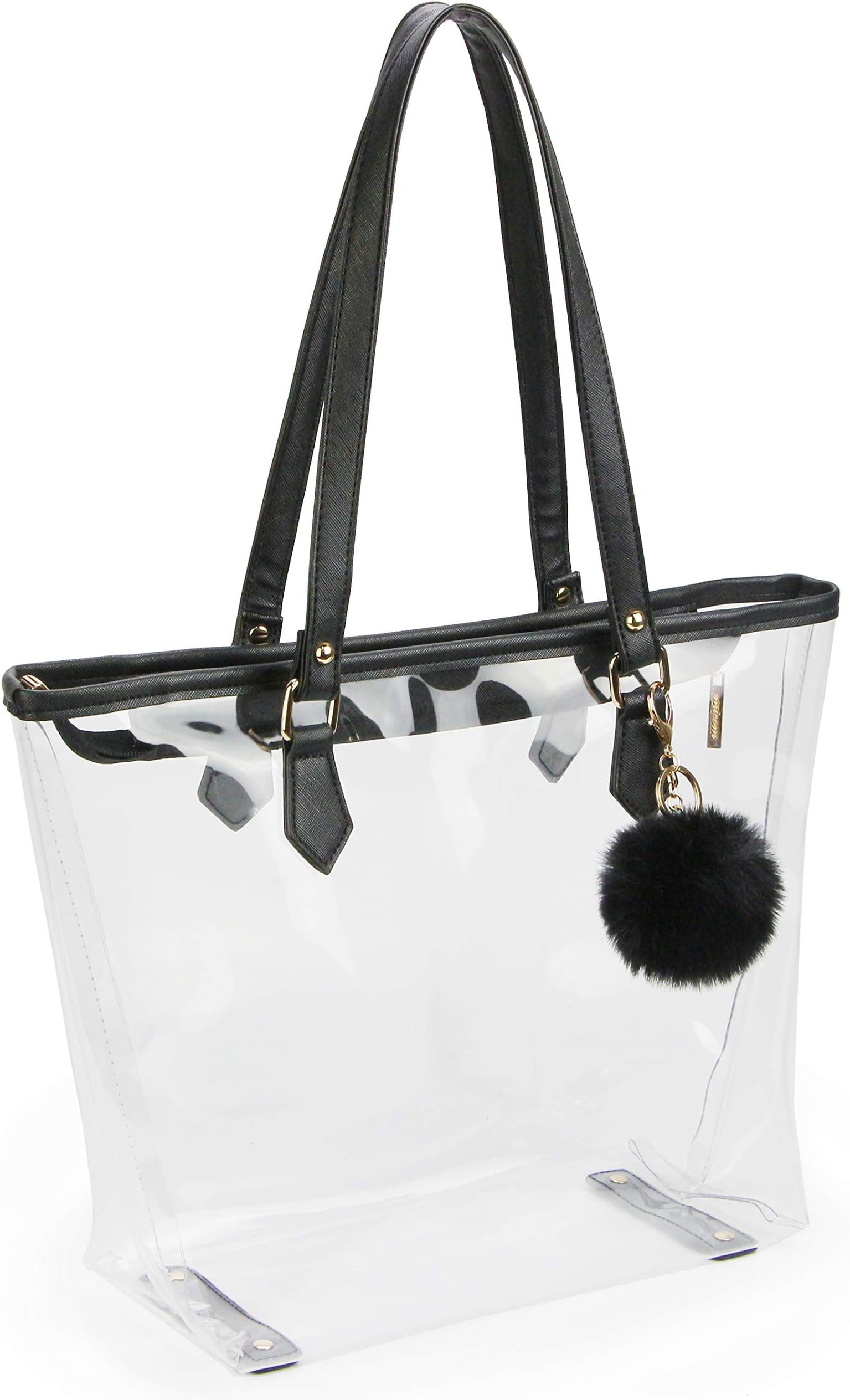 Large Clear Bag PVC Transparent Shoulder Handbag with Black Plush Pendant