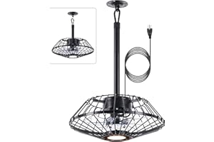 SHE'S HOME Outdoor Ceiling Fans with Light for Patios Gazebo, 15" Weatherproof Plug in Ceiling Fan, Gazebo Fan Remote, 3CCT Dimmable,Caged Ceiling Fan with Hanging Hook for Porch, Pergola,Canopy, Black