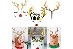 JLGKNEE Reindeer decoration Reindeer cake Christmas cake top decoration Reindeer cake top eyelashes nose ears Easter Christmas Halloween party cake emoji