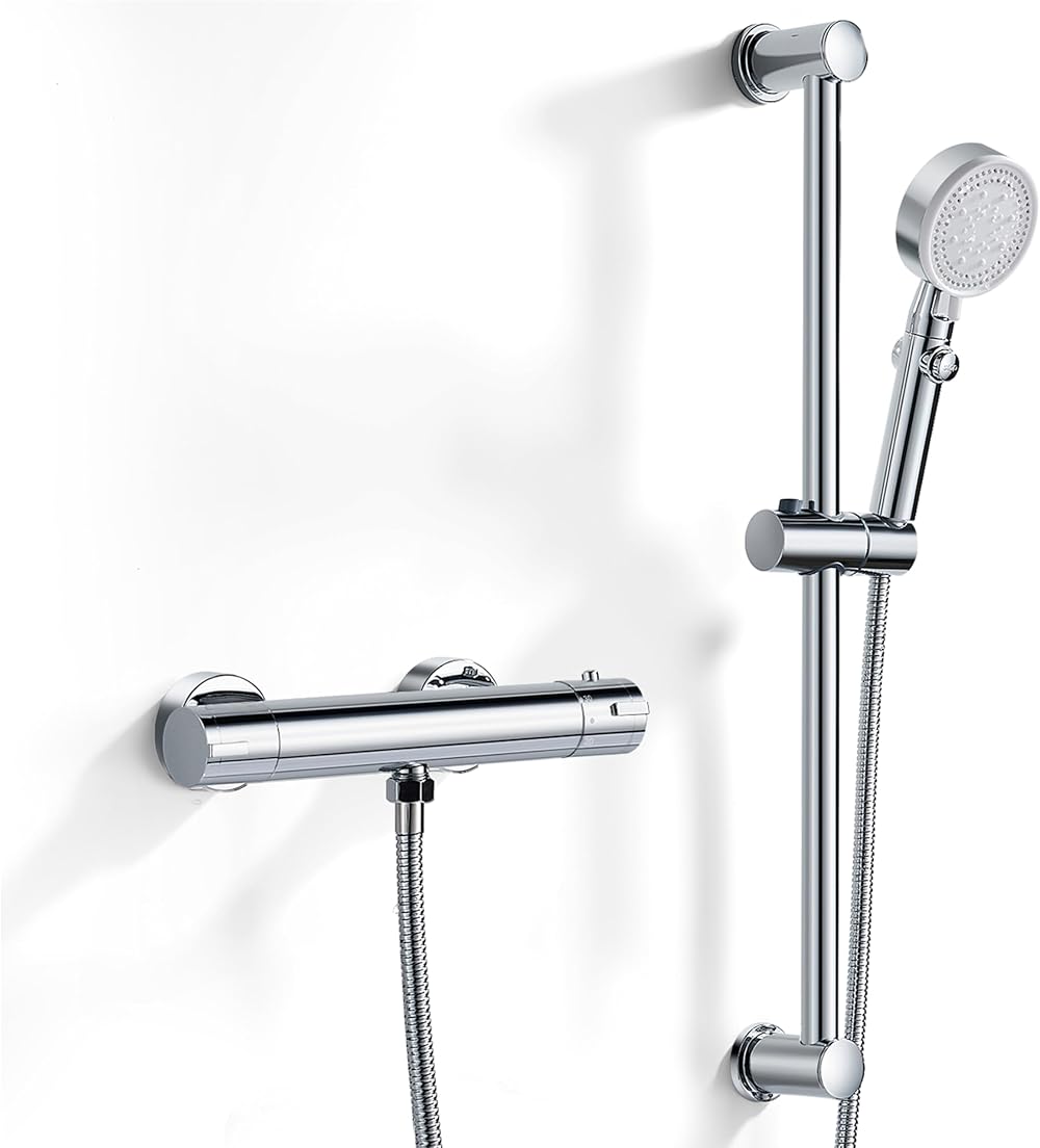 kisimixer Thermostatic Shower Mixer with Adjustable Riser Kit Chrome