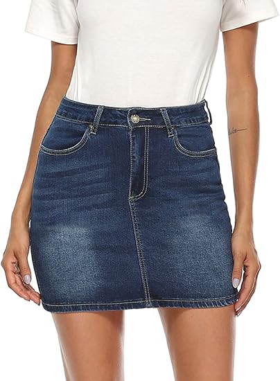 dark blue denim mini skirt