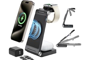 ANNNWZZD Magnetic Wireless Mag-Safe Charging Station, 3 in 1 Fast Max Charging for iPhone 16 15 14 13 12 Pro Max Plus, Apple Watch, Air Pods Pro - Space-Saving Multi-Device Stand (Black)