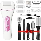 Electric Foot Callus Remover Rechargeable - 12 in 1 Pedicure Kit with 3 Rollers, Portable Foot File Scrubber for Dead Skin Removal, Waterproof & Painless, Home Foot Care Tool (5680-pink)