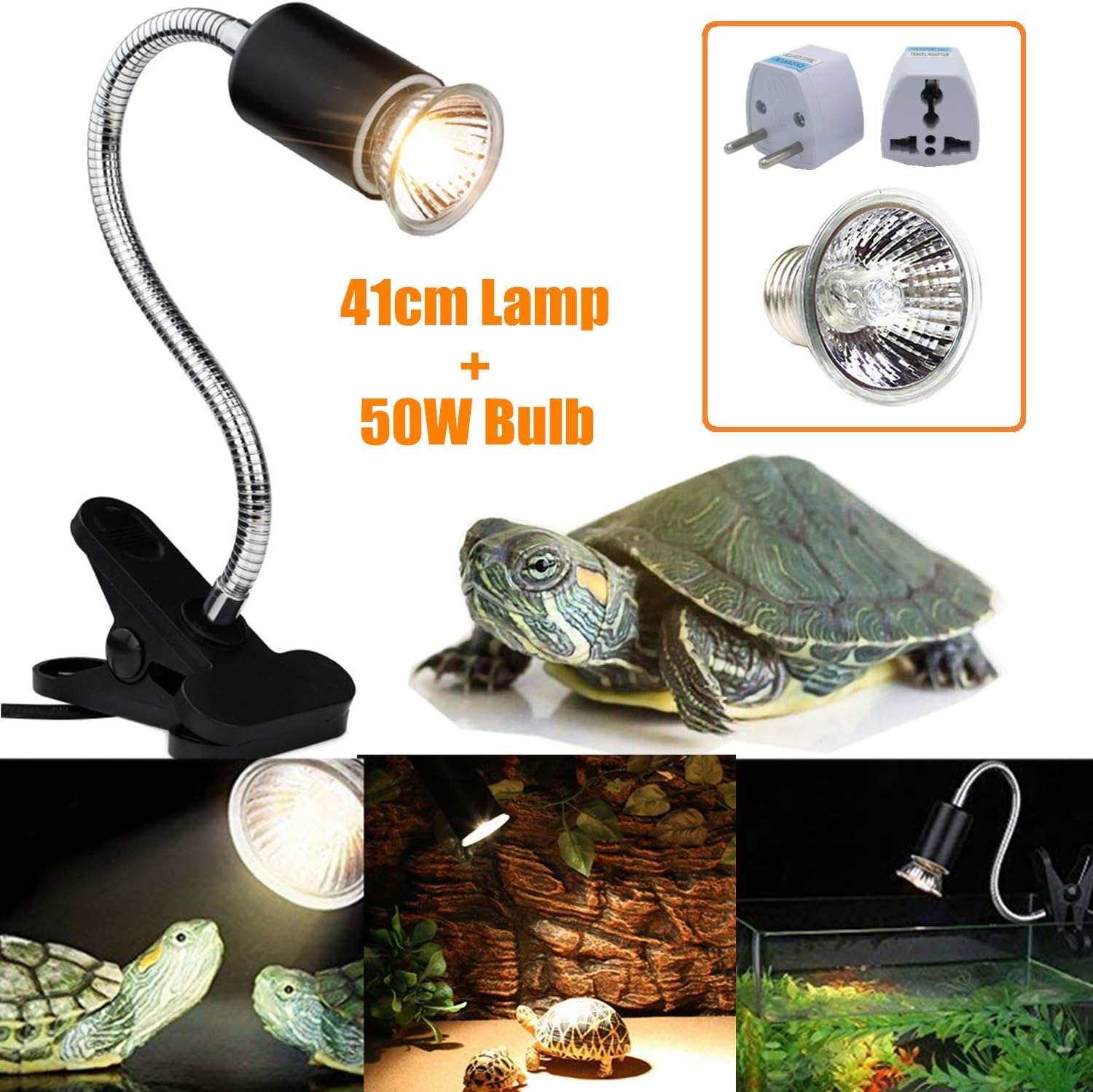 Tortoise Heat Lamp + 50W Bulbs, 25W-75W Reptile Turtle Heat UVA/UVB Bulb Lamp Light, Heat Spotlight For Aquarium Reptile, Basking Spot Clip 360° For Reptiles Lizards Turtle Snakes Aquarium (UK Plug)