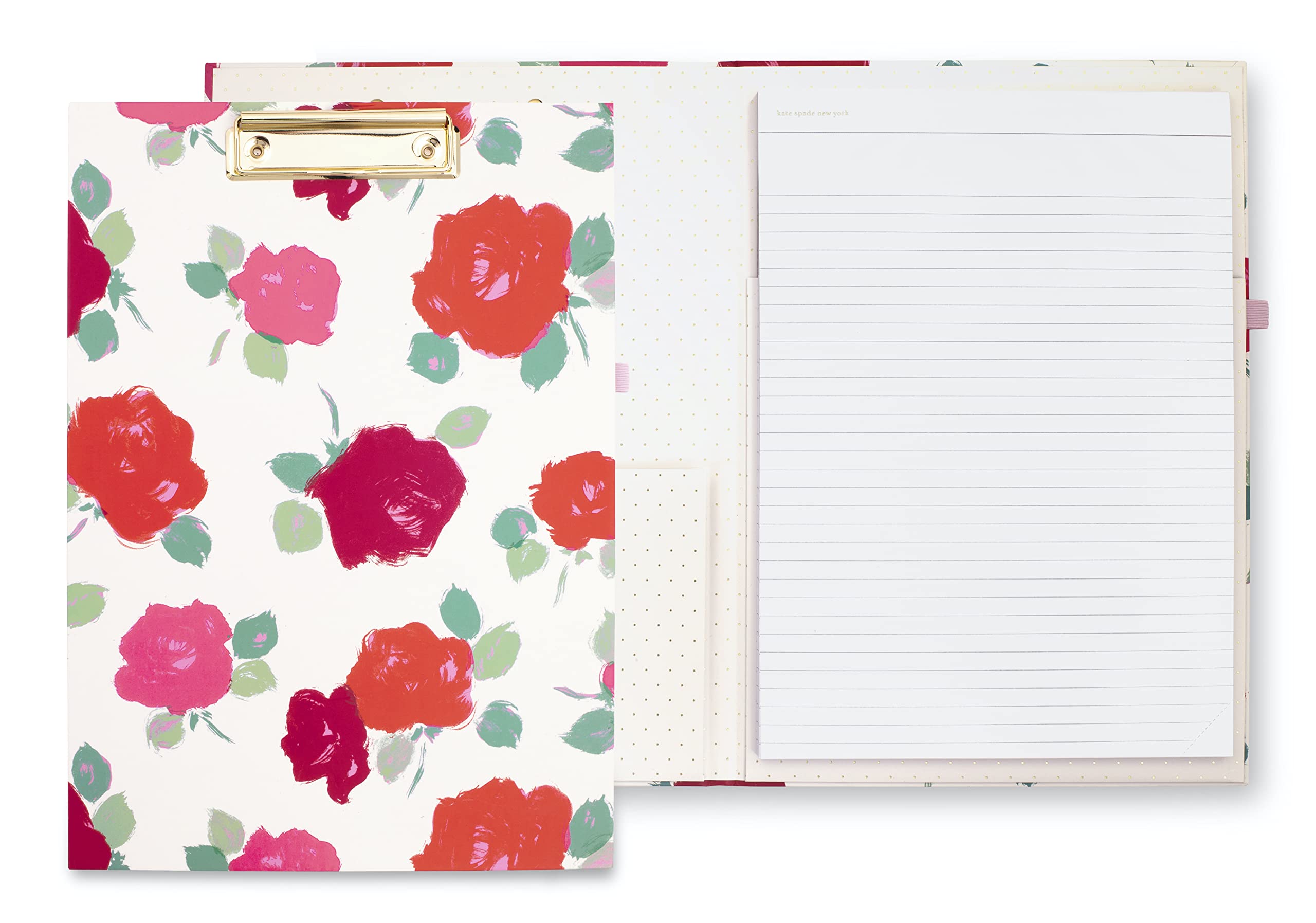 Kate Spade New York A4 Clipboard Folio with Low Profile Clip, Professional Padfolio Includes Lined Notepad, Pen Loop, and Pocket, Brushy Rose
