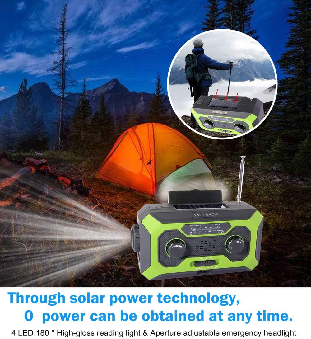 NNOOAADIO Emergency Weather Radio, Hand Crank Solar Battery Operated Survival NOAA AM FM Radio Portable with Flashlight Kit, Built-in SOS Alarm Reading Lamp 2000mAh Power Bank & USB Charger: Home Audio & Theater
