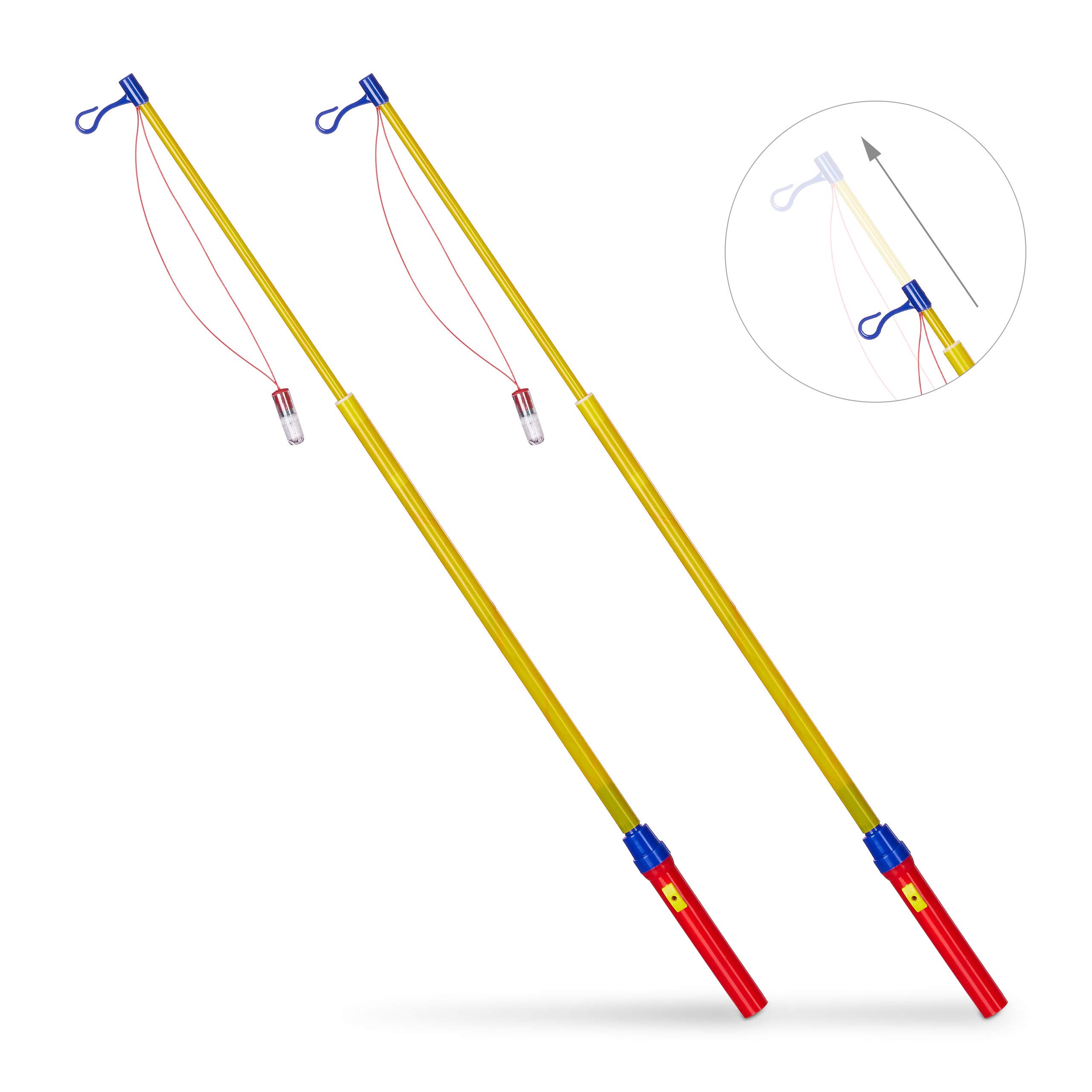 Relaxdays 10027073 Kids Pole Set of 2, Electric Stick with LED, Hook for Lanterns, Battery, 50 cm Long Colourful, 3 Years and up, Multicoloured, Pack of 2