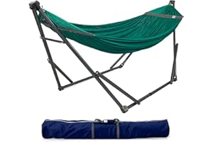 Tranquillo Foldable Hammock Stand, Collapsible Camping Hammock and Stand Set, 600 lbs Capacity Double Hammock Stand for 2 Persons, Premium Steel Stand and Breathable Polyester Hammock Net, Peacock