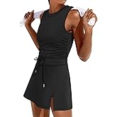 Caracilia Women Athletic Dress Tennis Active Workout Sleeveless Fitted Slit Summer Mini Golf Romper Dresses Built in Shorts