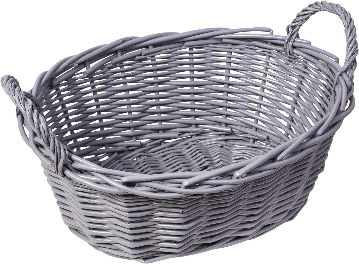 Woodluv Hand Made Oval Storage Hamper Wicker Basket With Handles - Grey, 33cm x 33cm x 13cm