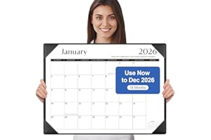 Gannyfer Desk Calendar 2026 with Desktop Mat, Simplified Large 22" x 17" Desktop Pad Calendar, 18 Month Desk Calendar, Use Now to Dec 2026, Office Supplies Perfect for Home School and Office - Black