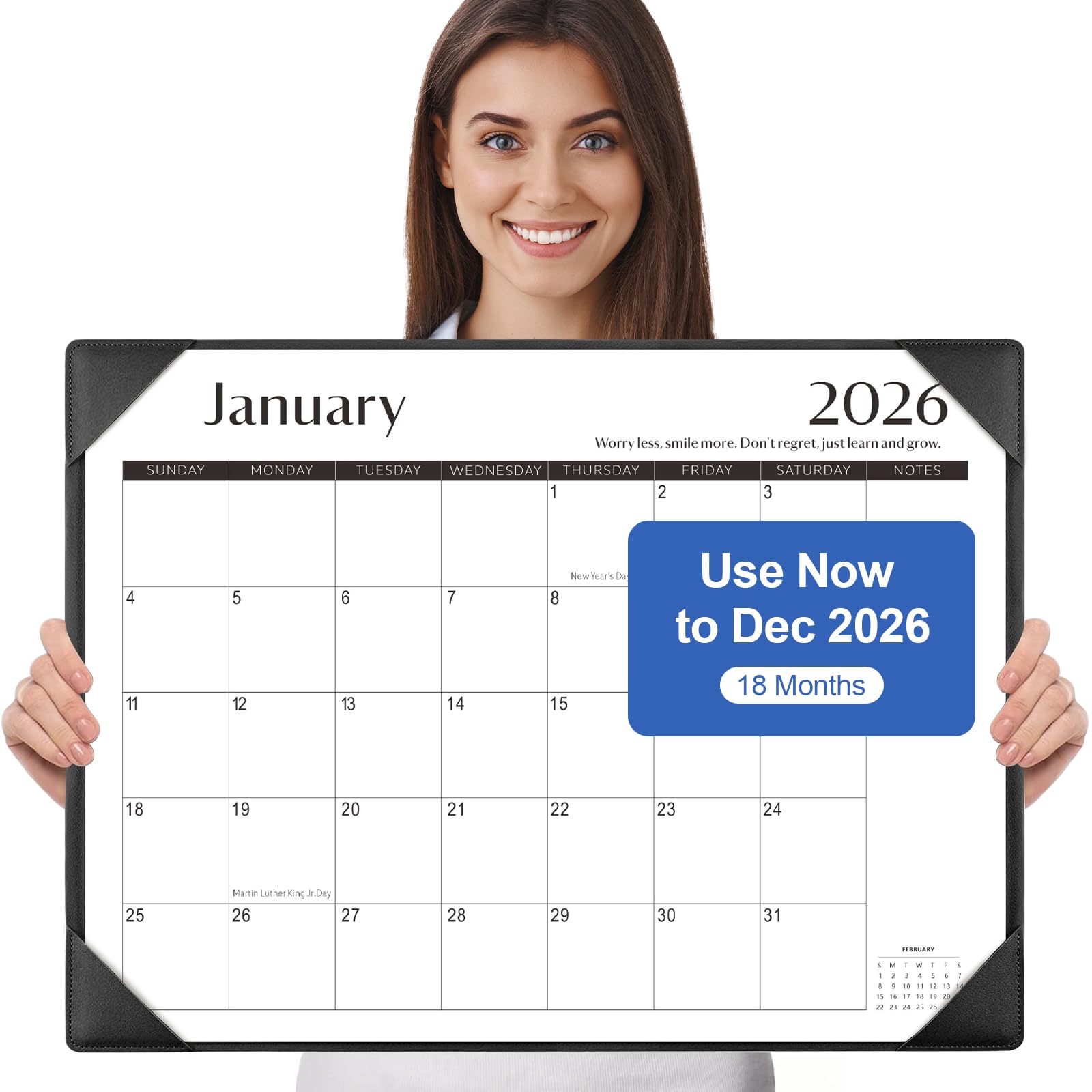 Photo 1 of ***2025 NOT 2026*** Gannyfer Desk Calendar 2026 with Desktop Mat, Simplified Large 22" x 17" Desktop Pad Calendar, 18 Month Desk Calendar, Use Now to Dec 2026, Office Supplies Perfect for Home School and Office - Black