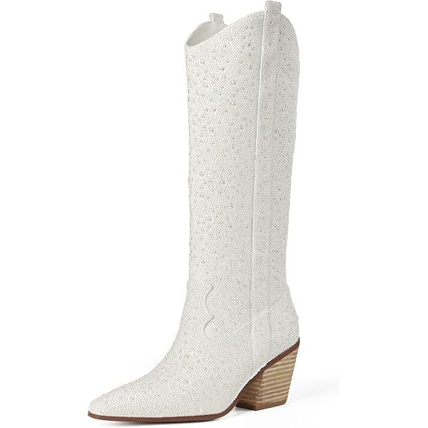 Olomisa Rhinestone Over-the-Knee Cowboy Boots For Women - Sparkly Chunky Heel, Pointed Toe, Side Zipper - View #4