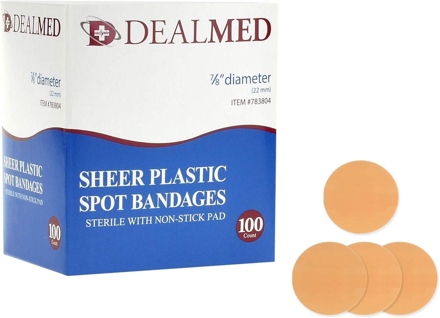 Dealmed Sheer Plastic Spot Bandages, Sterile with Non-Stick Pad, 7/8
