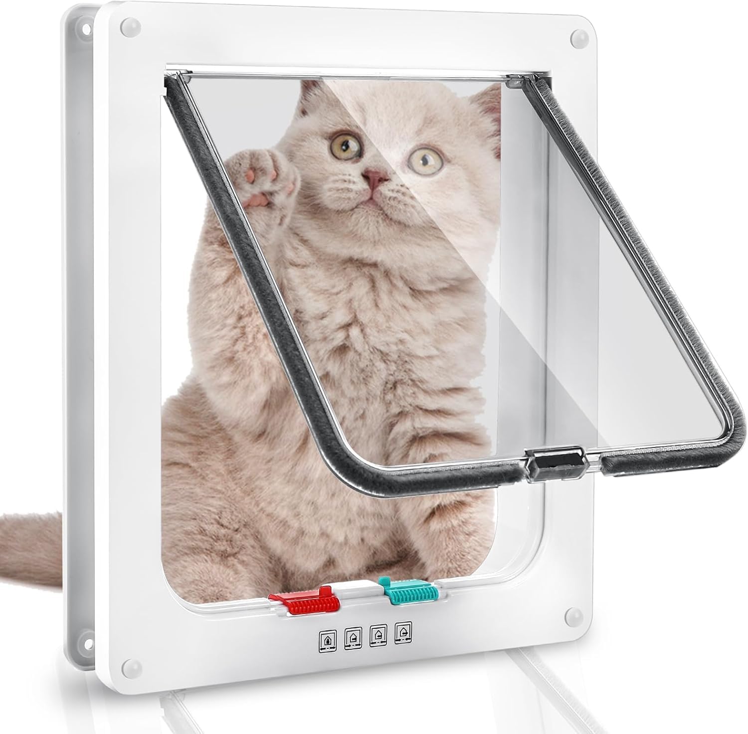 Zerodis Medium Size Cat Door, Outer Size 19.2 x 20cm 4 Way Lockable Cat Flap Door Tunnel for Weight < 14 KG, Waist Circumference < 40cm Pet Cat Dog
