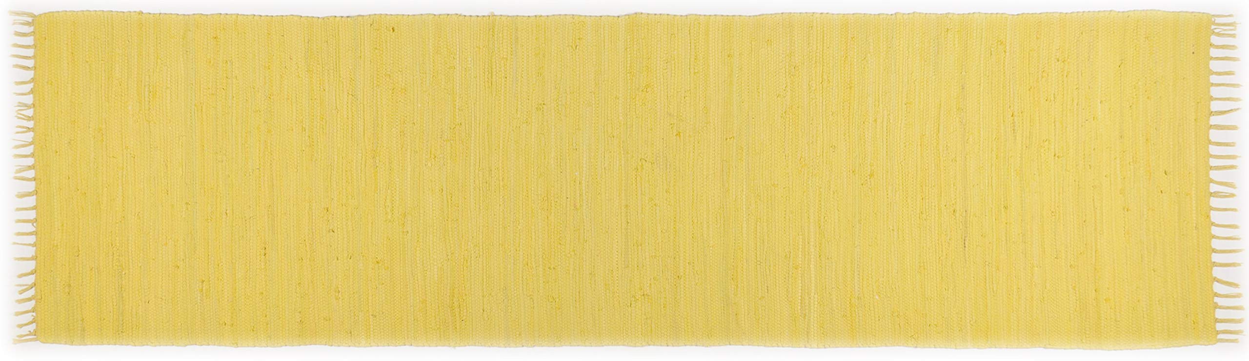 Theko Dhurry Rug 100% Cotton Flat Weave Rug Happy Cotton Handwoven Colour: Yellow 70 x 250 cm