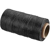 MECCANIXITY Waxed Thread,197 Yard 1mm 210D Flat Wax Thread Polyester Waxed String for Leather Sewing Hand Weaving Book Binding Home Decoration,Black