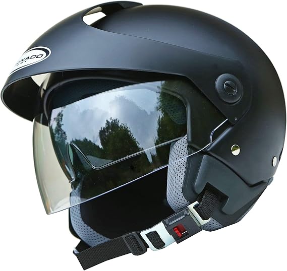 Saferide Helm Motorrad Mit Sonnenblende Matt Schwarz L 5960 cm Rollerhelm Quad Damen Herren