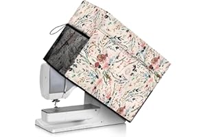 Biyejit Vintage Floral Sewing Machine Dust Cover Scratch-Resistant Protective Storage Case with Rope and Sewing Essentials Pockets Compatible with Most Standard Sewing Machines