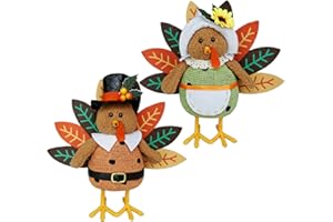 CRCZK Thanksgiving Turkey Decoration Fall Harvest Tabletop Decor Standing turkey with Dangling Legs, 2 Pack Plush Stuffed Turkeys Shelf Figurine Gift for Autumn Fall Harvest Halloween Home Decorations