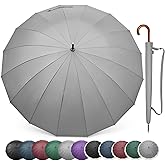 G4Free 54 Inch Large Windproof Umbrella for 2 Persons, 16 Ribs Auto Open Classic Wooden J Handle Cane Stick Golf Rain Umbrellas for Men Women Travel 120cm