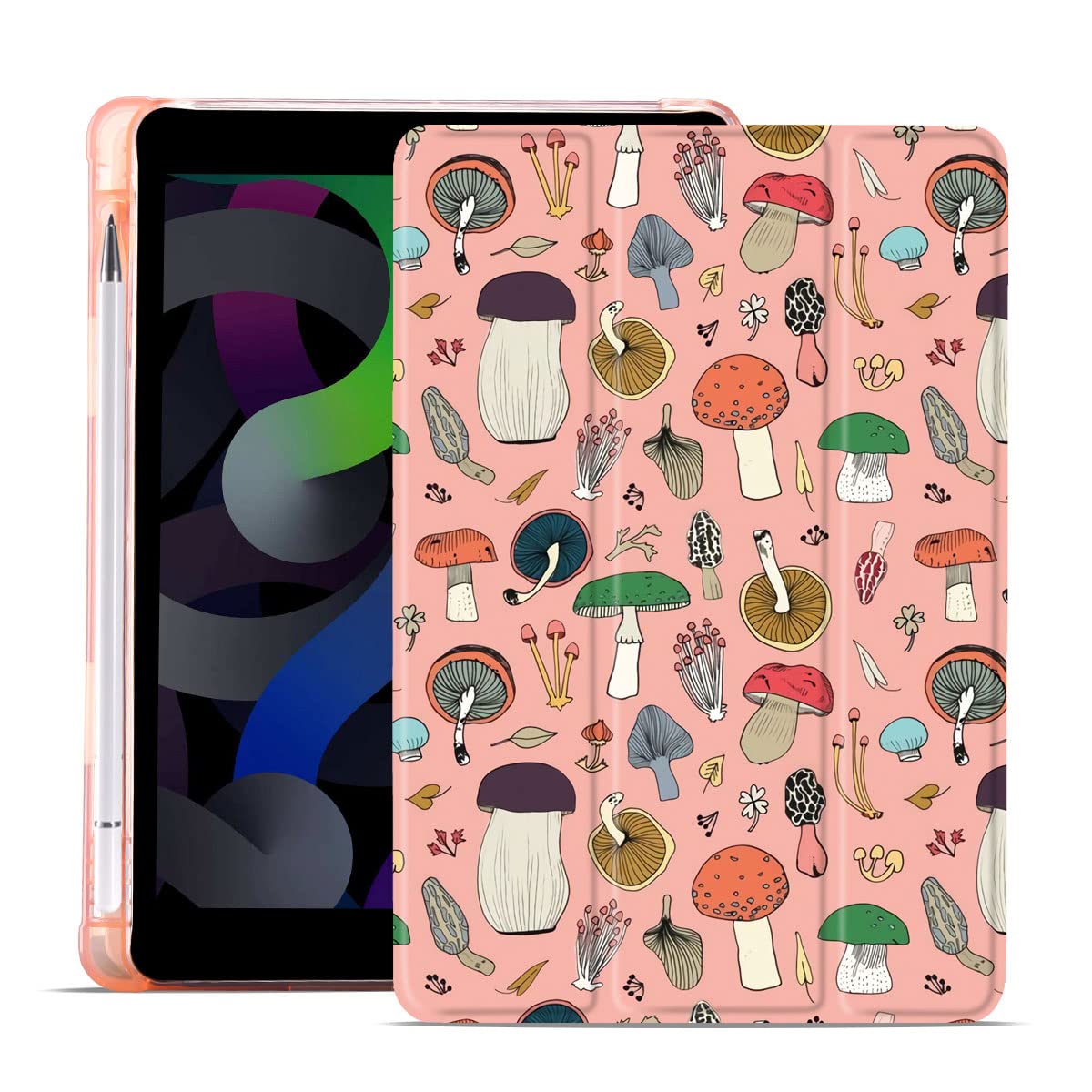 MAYCARI Cute 9th Generation ipad Shockproof Protective Case Cover for Girls(10.2 inch,2021/2020/2019 Model, 9th / 8th / 7th Generation), Pink Mushroom Case with Pencil Holder for Girls Boys