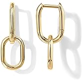 Gold Paperclip Link Huggie Earrings for Women Trendy Double Hoop Earrings Two Tone Rectangle Link Chain Drop Dangle Earrings Jewelry