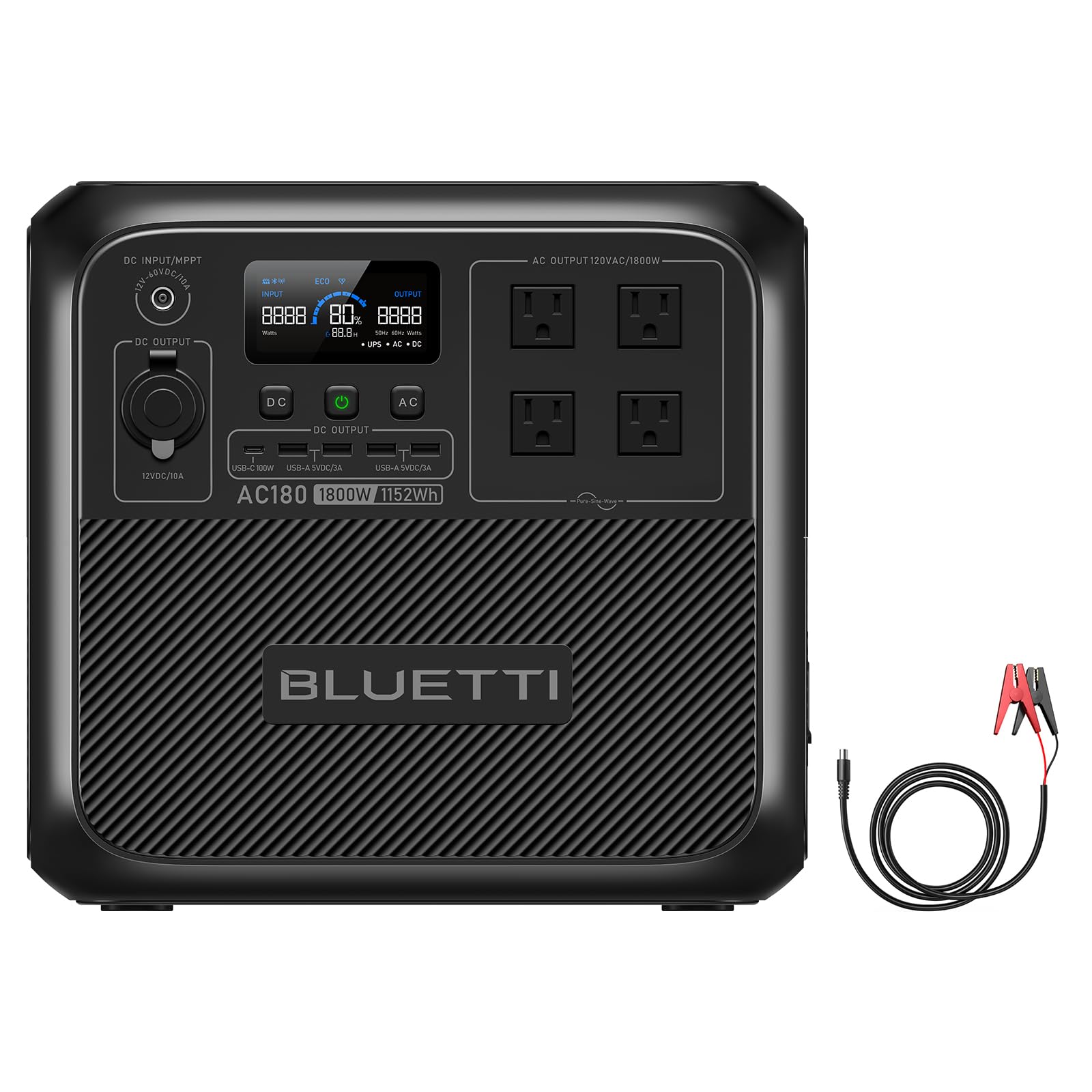 Générateur Portable BLUETTI AC180 1152Wh - 1800W Sortie CA, Charge Solaire, UPS 20ms (Reconditionné)